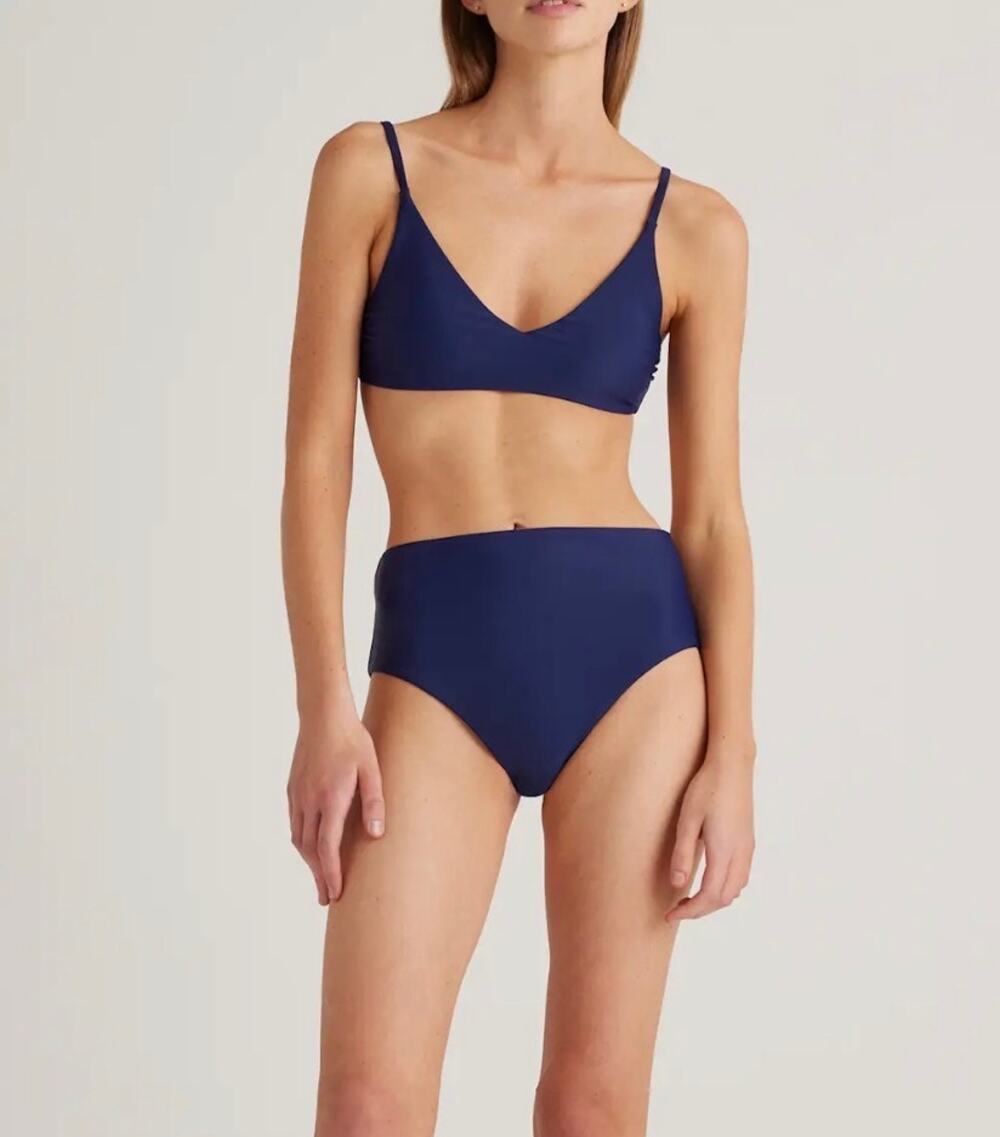 Quince NWT Italian V-Neck Bikini Top and NWOT High-Rise Bottom Navy Medium